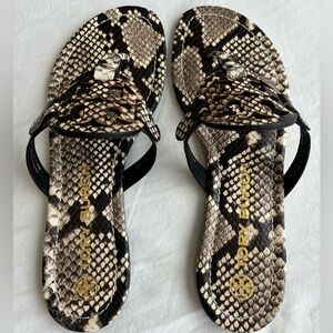 Tory Burch Miller Thong Sandals in Warm Roccia Snake Leather, Size 8.5